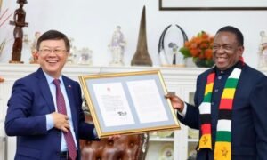 Zhou Ding presented President Xi Jinping’s reply letter to President Emmerson D. Mnangagwa