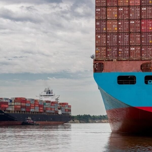 Container ship arriving at port