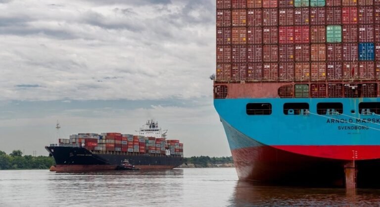 Container ship arriving at port