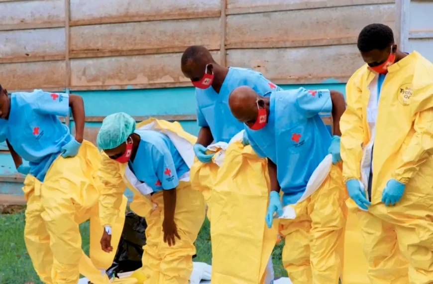 Health workers in protective equipment during the Ebola outbreak in the Democratic Republic of the Congo